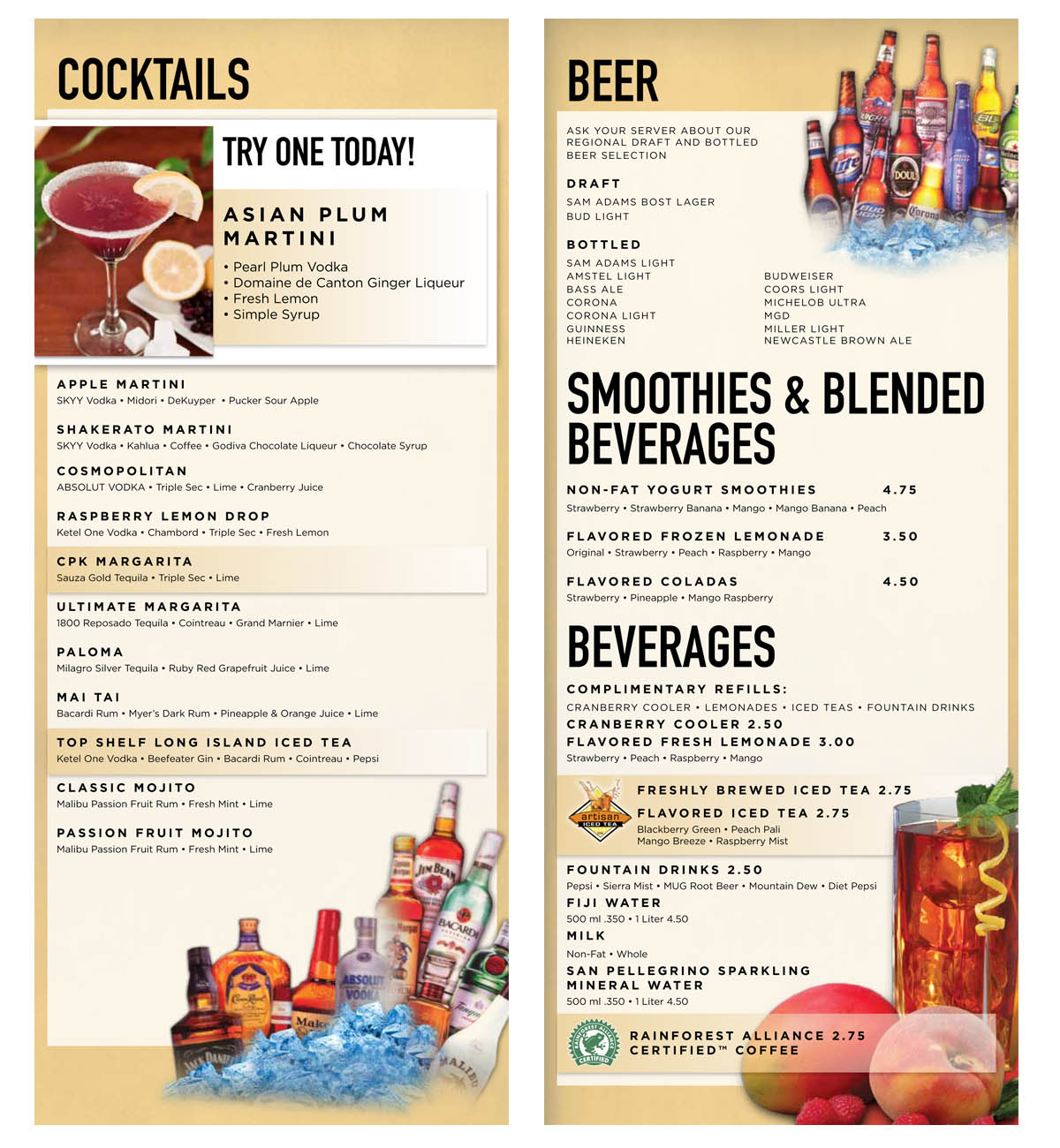 California Pizza Kitchen Beverage Menu KW Design
